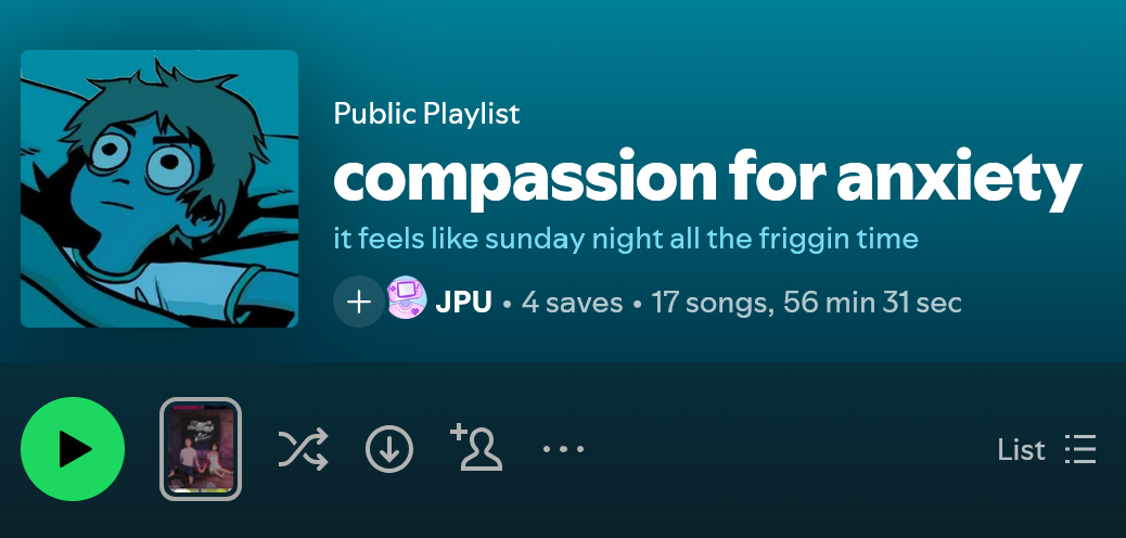Screenshot of the 'compassion for anxiety' playlist on Spotify.